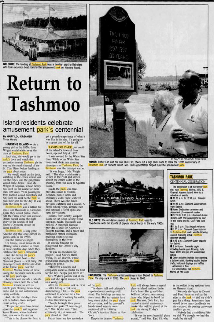 Tashmoo Park - GREAT ARTICLE ON THE PARK JULY 3 1997
